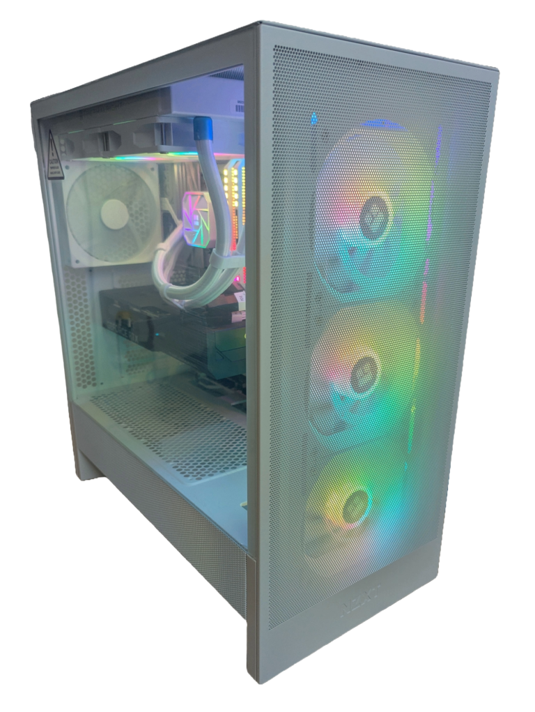 Centaurus Argon custom desktop with white panoramic window case and Intel Core Ultra 7 CPU paired with Nvidia RTX 4070 SUPER GPU